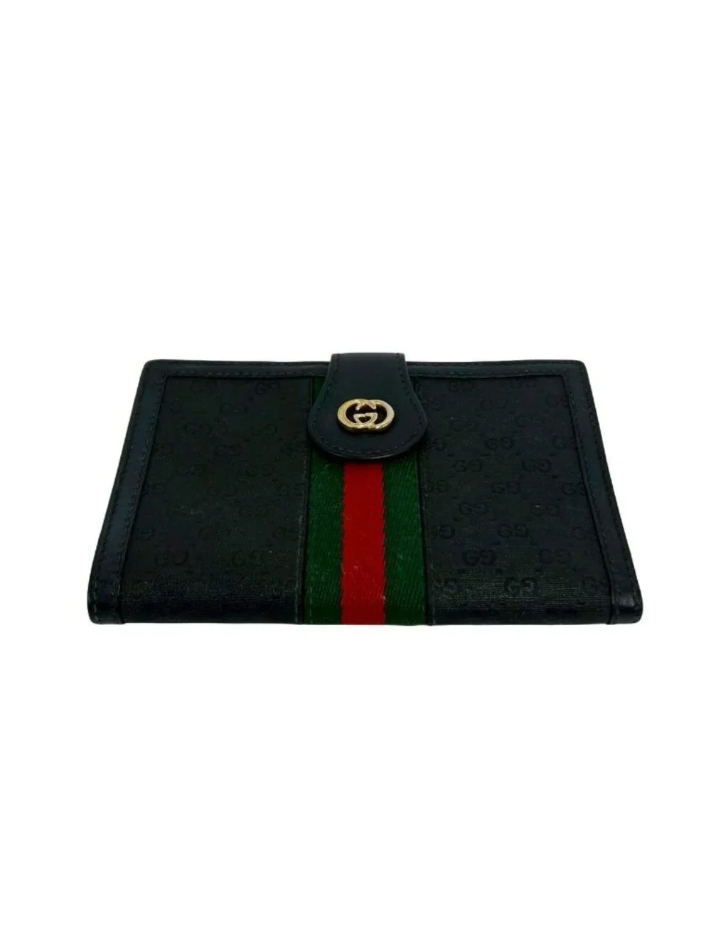 Gucci Vintage Sherry Line Micro GG Logo Leather Clasp Bifold Wallet Black - Picture 6 of 10